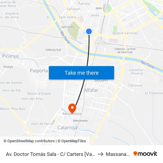 Av. Doctor Tomás Sala - C/ Carters [València] to Massanassa map