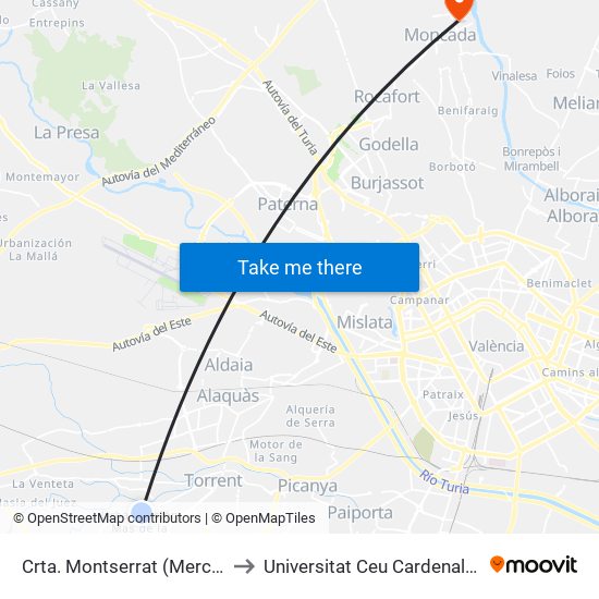 Crta. Montserrat (Mercajardin) to Universitat Ceu Cardenal Herrera map