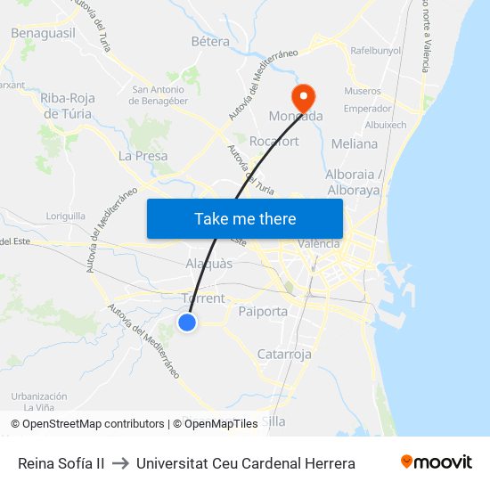 Reina Sofía II to Universitat Ceu Cardenal Herrera map