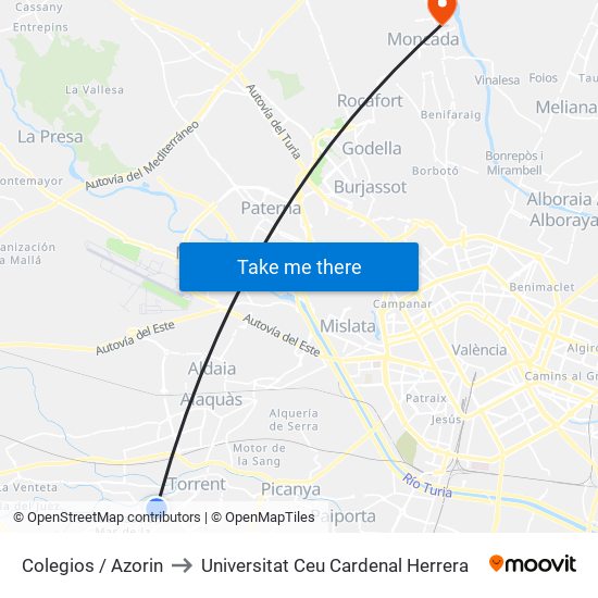 Colegios / Azorin to Universitat Ceu Cardenal Herrera map