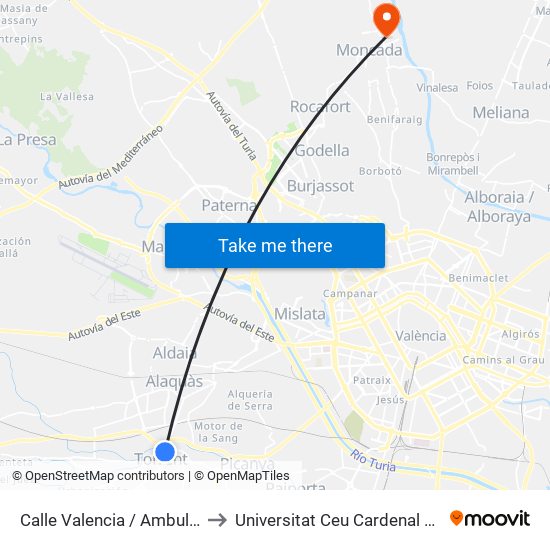 Calle Valencia / Ambulatorio to Universitat Ceu Cardenal Herrera map