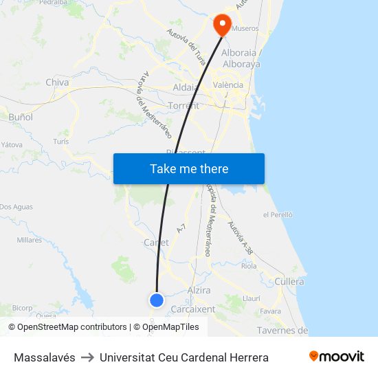Massalavés to Universitat Ceu Cardenal Herrera map