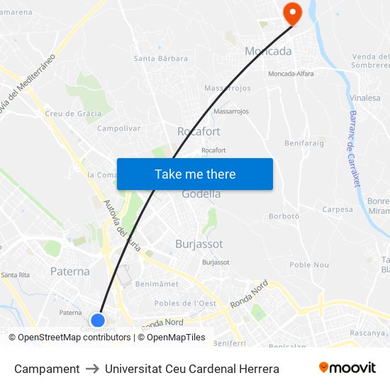 Campament to Universitat Ceu Cardenal Herrera map