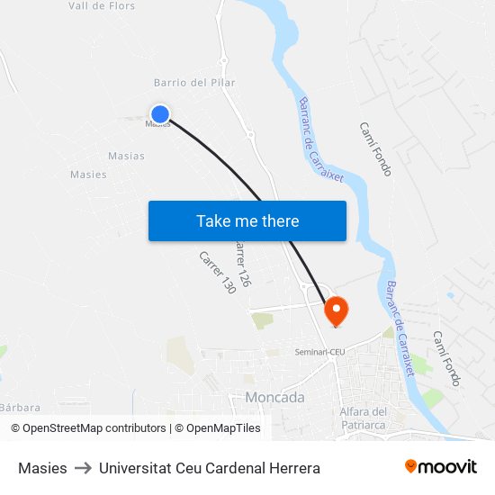 Masies to Universitat Ceu Cardenal Herrera map