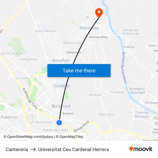 Canterería to Universitat Ceu Cardenal Herrera map