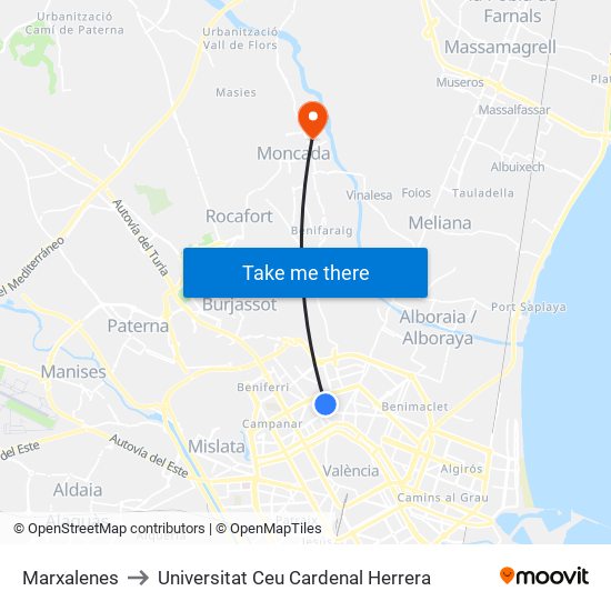 Marxalenes to Universitat Ceu Cardenal Herrera map