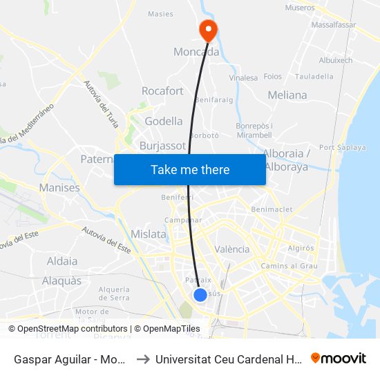 Gaspar Aguilar - Montesa to Universitat Ceu Cardenal Herrera map