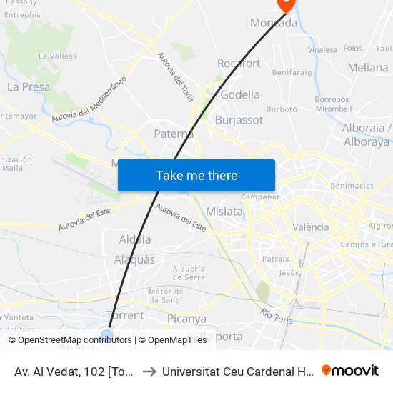 Av. Al Vedat, 102 [Torrent] to Universitat Ceu Cardenal Herrera map