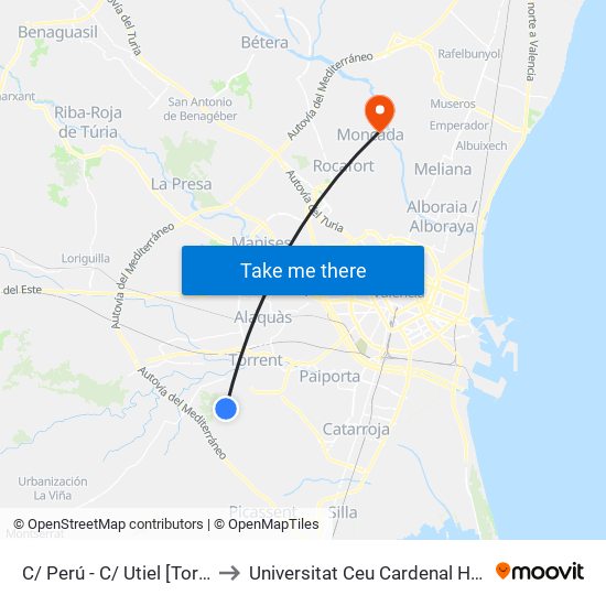 C/ Perú - C/ Utiel [Torrent] to Universitat Ceu Cardenal Herrera map