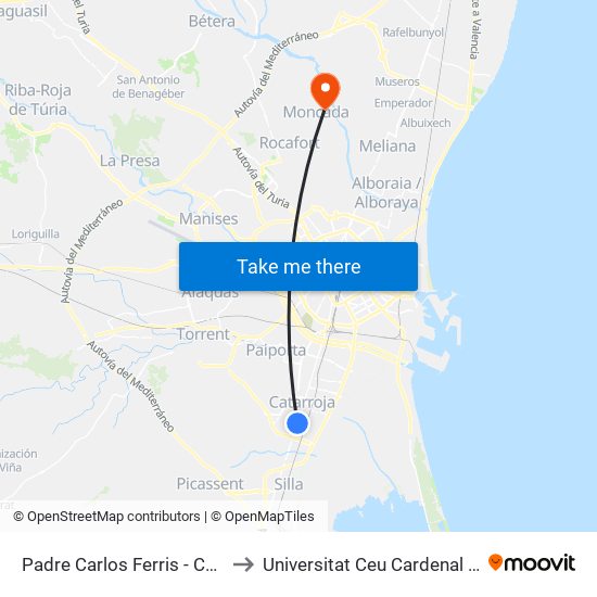 Padre Carlos Ferris - Cocheras to Universitat Ceu Cardenal Herrera map