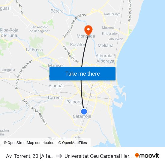 Av. Torrent, 20 [Alfafar] to Universitat Ceu Cardenal Herrera map