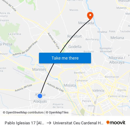 Pablo Iglesias 17 [Aldaia] to Universitat Ceu Cardenal Herrera map