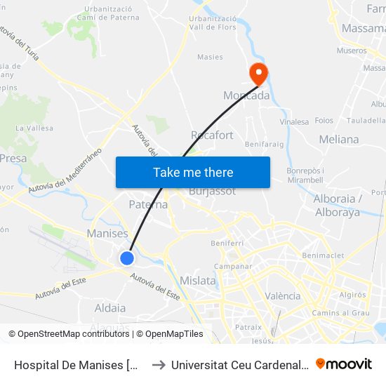 Hospital De Manises [Manises] to Universitat Ceu Cardenal Herrera map