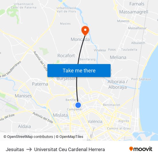 Jesuitas to Universitat Ceu Cardenal Herrera map