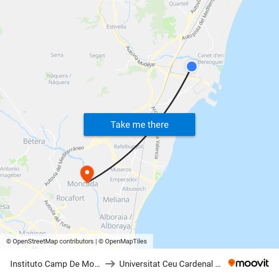 Instituto Camp De Morvedre to Universitat Ceu Cardenal Herrera map