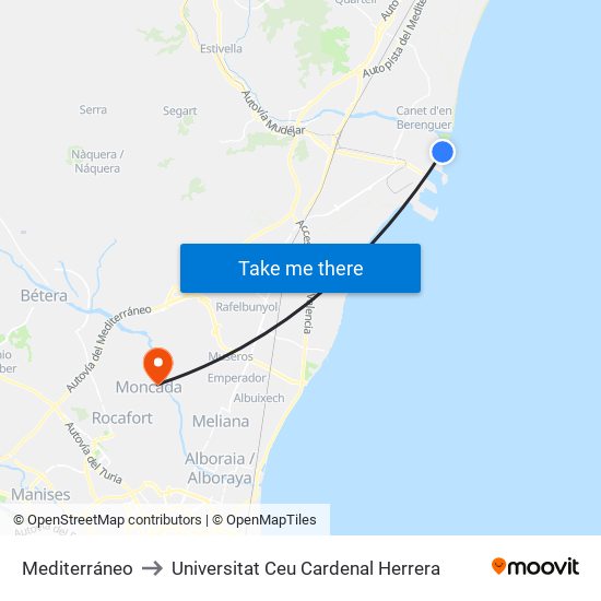 Mediterráneo to Universitat Ceu Cardenal Herrera map