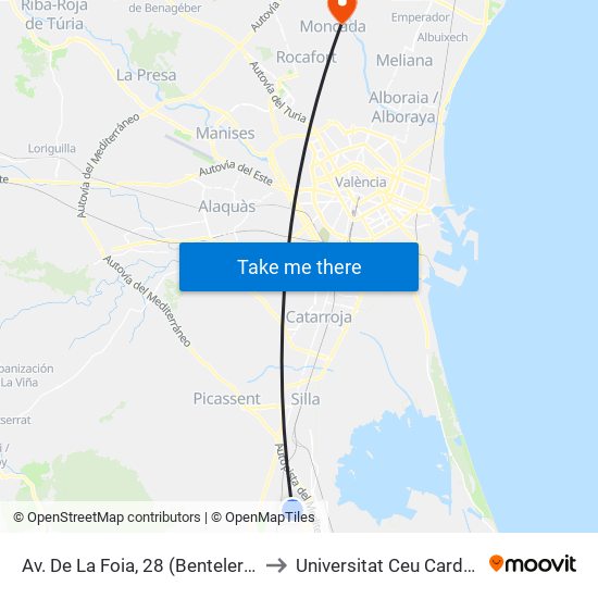 Av. De La Foia, 28 (Benteler) [Almussafes] to Universitat Ceu Cardenal Herrera map