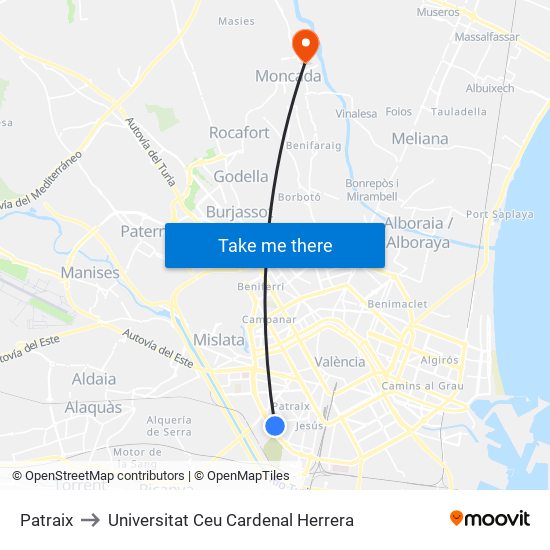 Patraix to Universitat Ceu Cardenal Herrera map