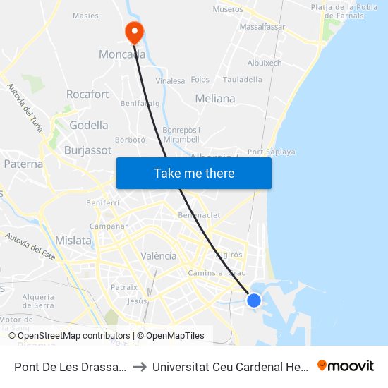 Pont De Les Drassanes - Terminal Marítima to Universitat Ceu Cardenal Herrera map