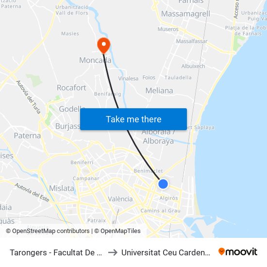 Tarongers - Facultat De Magisteri to Universitat Ceu Cardenal Herrera map
