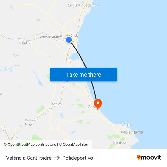 València-Sant Isidre to Polideportivo map