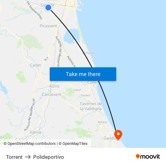 Torrent to Polideportivo map