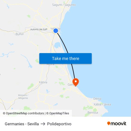 Germanies - Sevilla to Polideportivo map