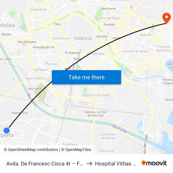 Avda. De Francesc Cisca 4r – Front Metro De Paiporta [Paiporta] to Hospital Vithas Nisa Valencia Al Mar map