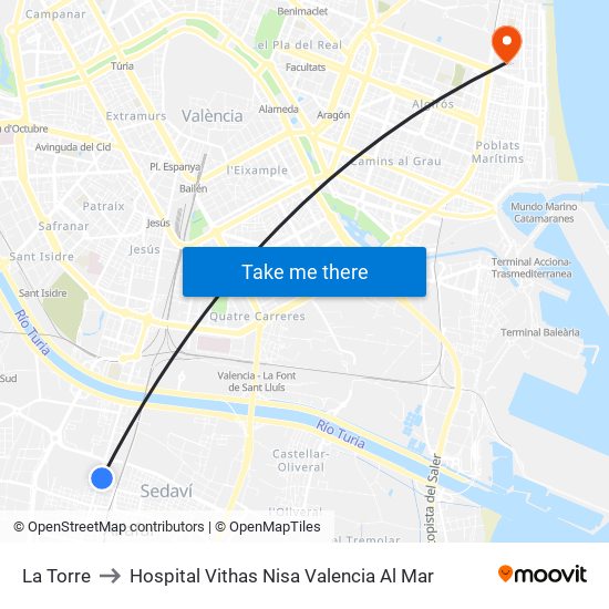 La Torre to Hospital Vithas Nisa Valencia Al Mar map
