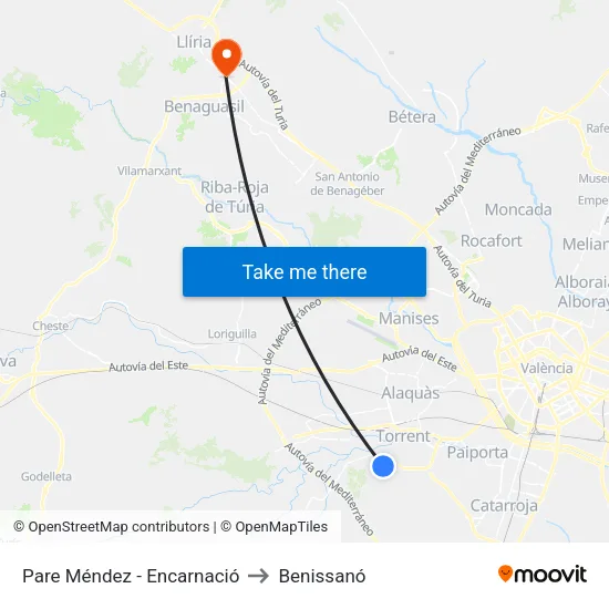 Pare Méndez - Encarnació to Benissanó map