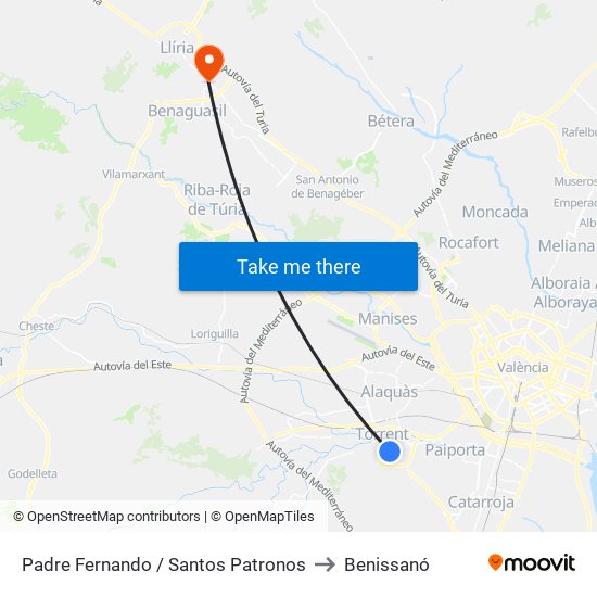 Padre Fernando / Santos Patronos to Benissanó map