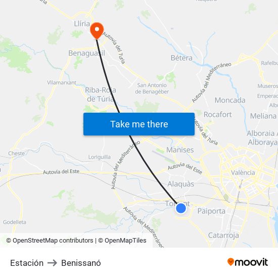 Estación to Benissanó map