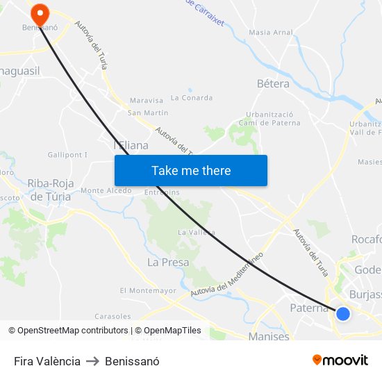 Fira València to Benissanó map