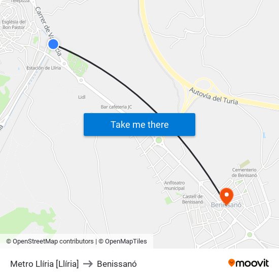 Metro Llíria [Llíria] to Benissanó map