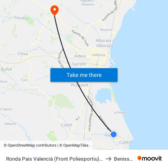 Ronda Pais Valencià (Front Poliesportiu) [Sueca] to Benissanó map