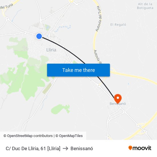 C/ Duc De Llíria, 61 [Llíria] to Benissanó map