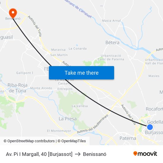 Av. Pi I Margall, 40 [Burjassot] to Benissanó map