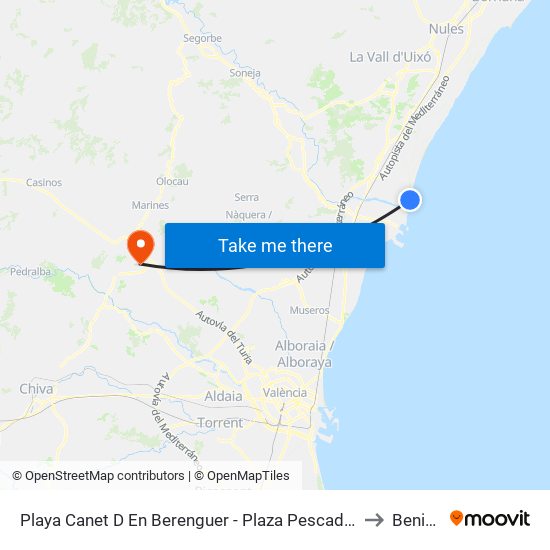 Playa Canet D En Berenguer - Plaza Pescadores [Canet D En Berenguer] to Benissanó map