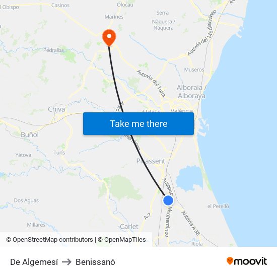 De Algemesí to Benissanó map