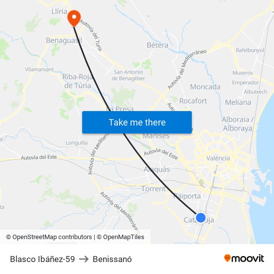 Blasco Ibáñez-59 to Benissanó map