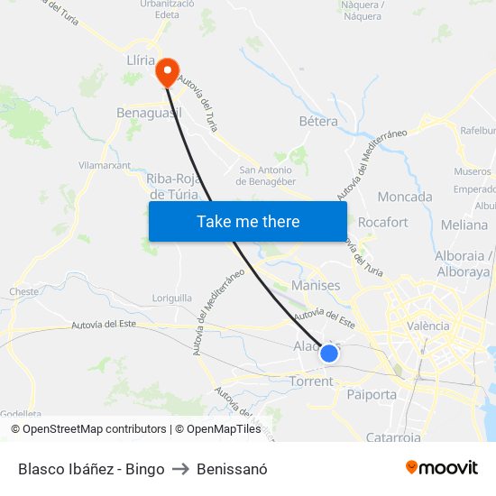 Blasco Ibáñez - Bingo to Benissanó map
