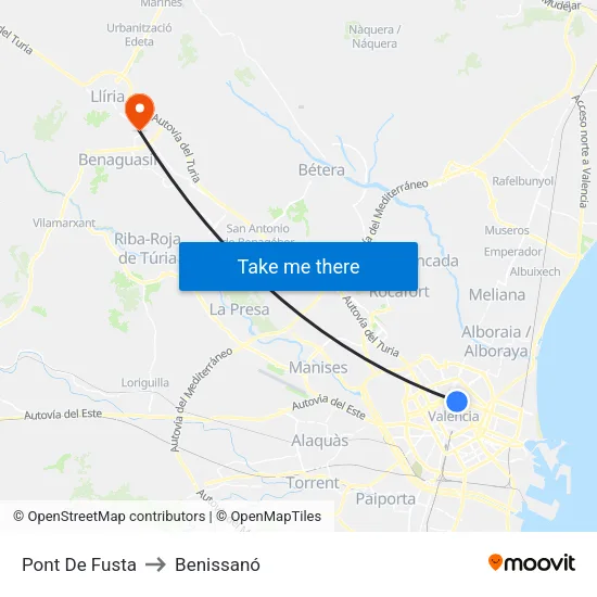 Pont De Fusta to Benissanó map