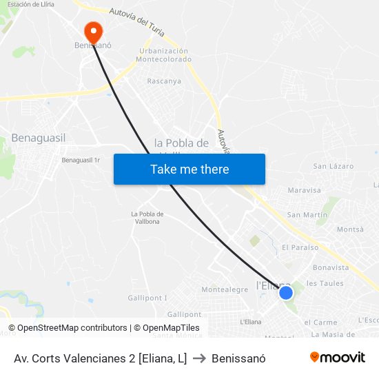 Av. Corts Valencianes 2 [Eliana, L] to Benissanó map