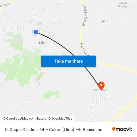 C. Duque De Lliria, 64 – Colom [Llíria] to Benissanó map