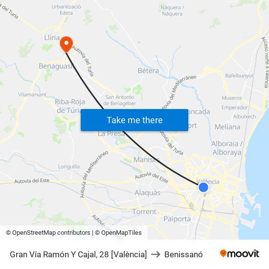 Gran Vía Ramón Y Cajal, 28 [València] to Benissanó map