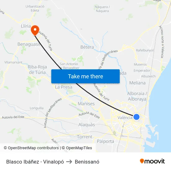 Blasco Ibáñez - Vinalopó to Benissanó map