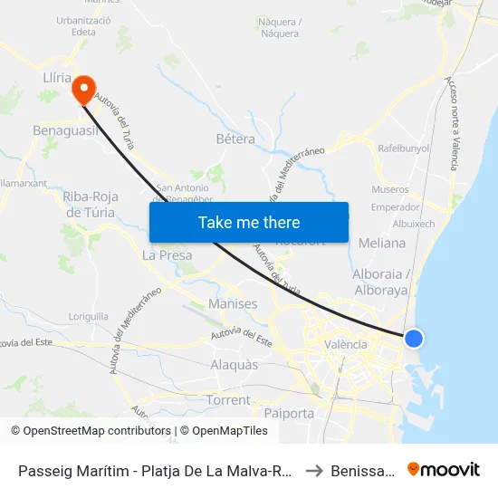Passeig Marítim - Platja De La Malva-Rosa to Benissanó map