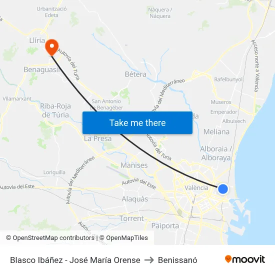 Blasco Ibáñez - José María Orense to Benissanó map