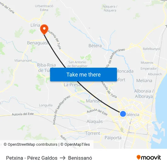 Petxina - Pérez Galdos to Benissanó map