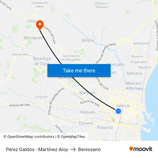 Pérez Galdós - Martínez Aloy to Benissanó map